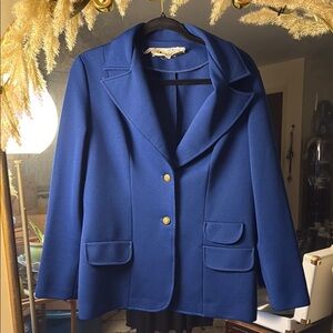 Blue Women's Knit Blazer with Gold Buttons